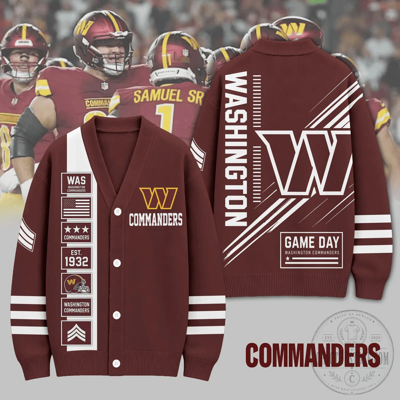 Washington Commanders NFL Heritage Varsity Knit Cardigan Sweater