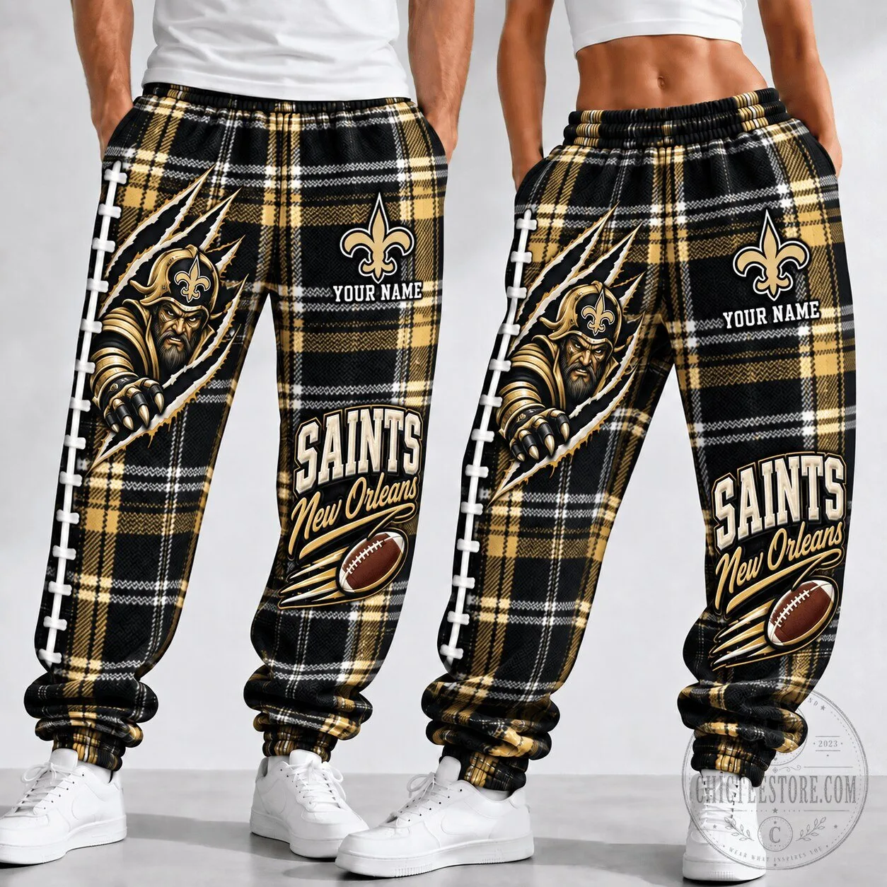 New Orleans Saints NFL Football Plaid Custom Name Fan Jogger Pants
