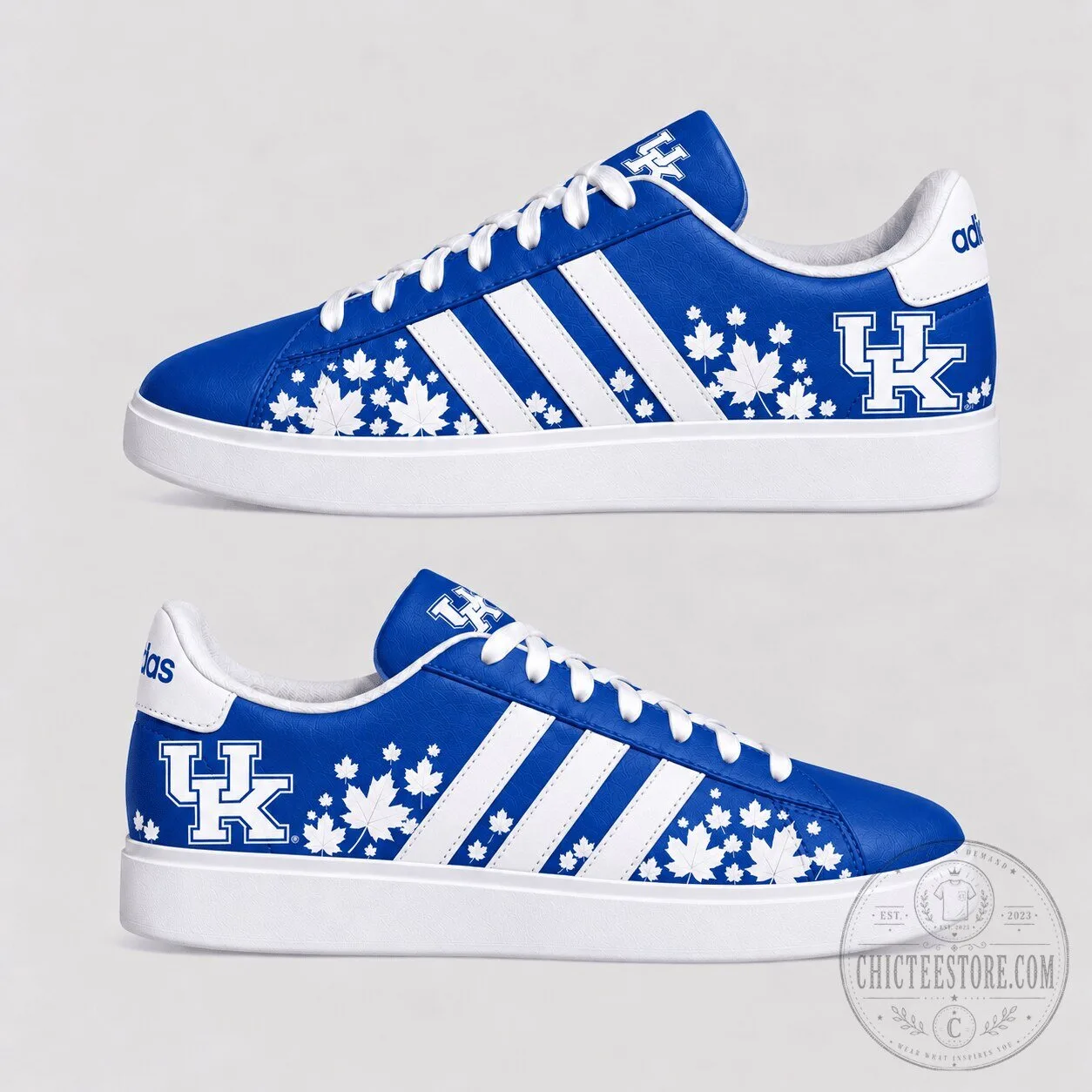 Kentucky Wildcats Fall Season Maple Leaf Pattern Blue and White Sneakers