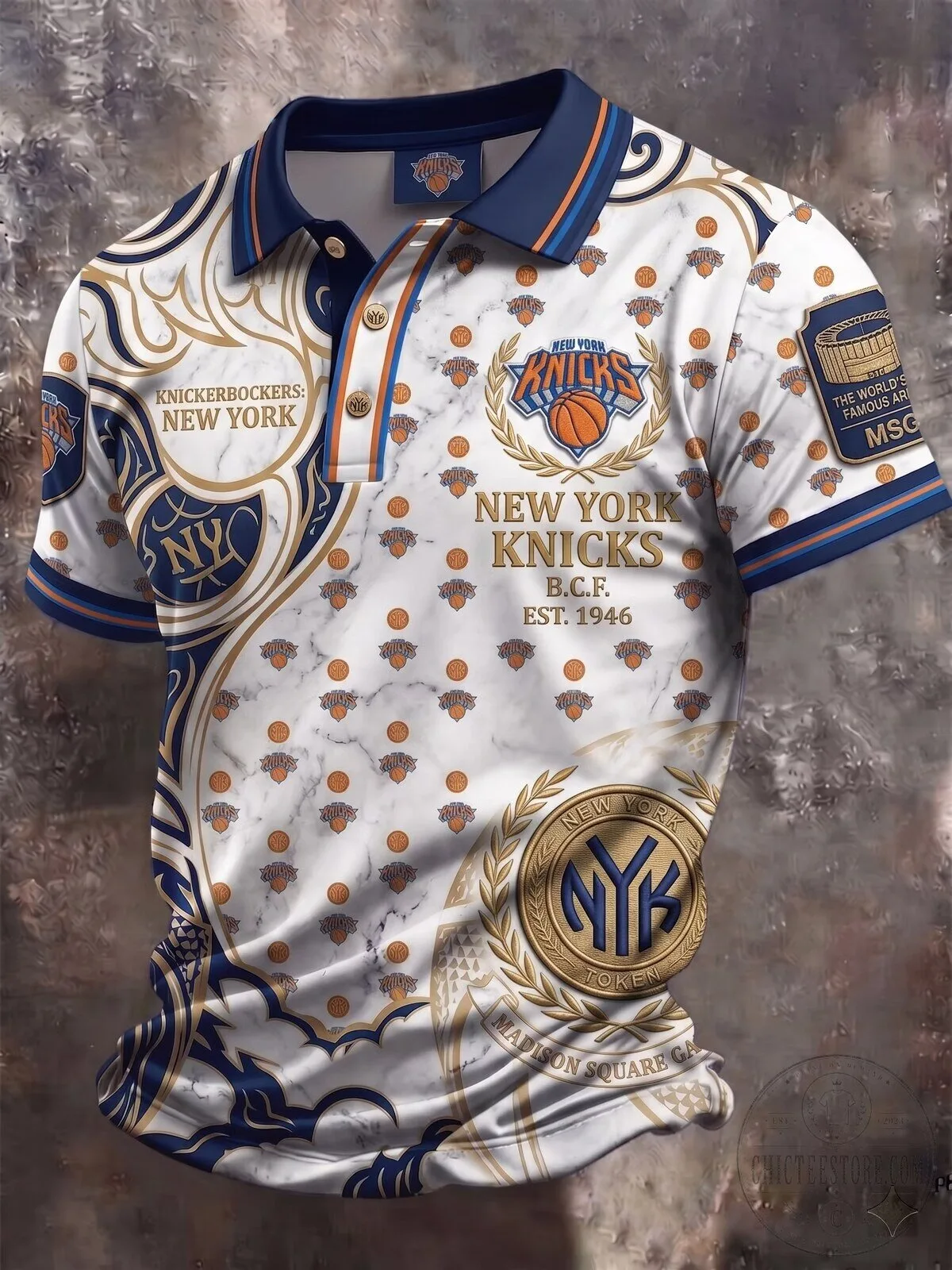 Men's Polo Shirt Featuring New York Knicks Basketball Fan Gear