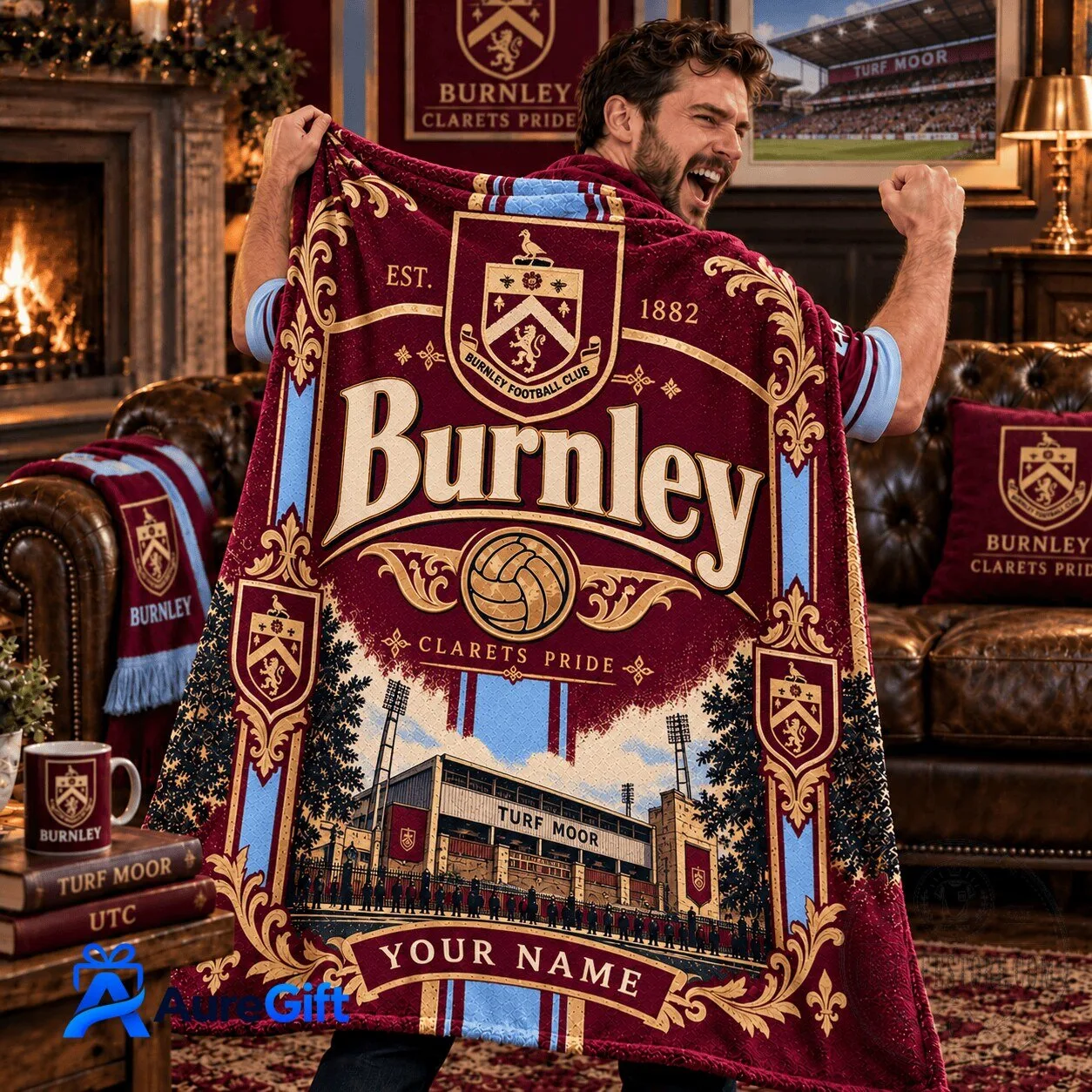 Burnley Football Club Turf Moor Stadium Personalized Fleece Blanket
