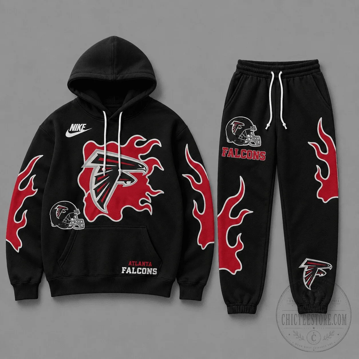 Atlanta Falcons NFL Football Team Flame Strike Hoodie and Jogger Pants Set