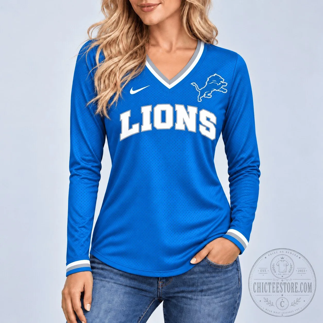 Detroit Lions National Football League Women's Blue Long Sleeve Jersey