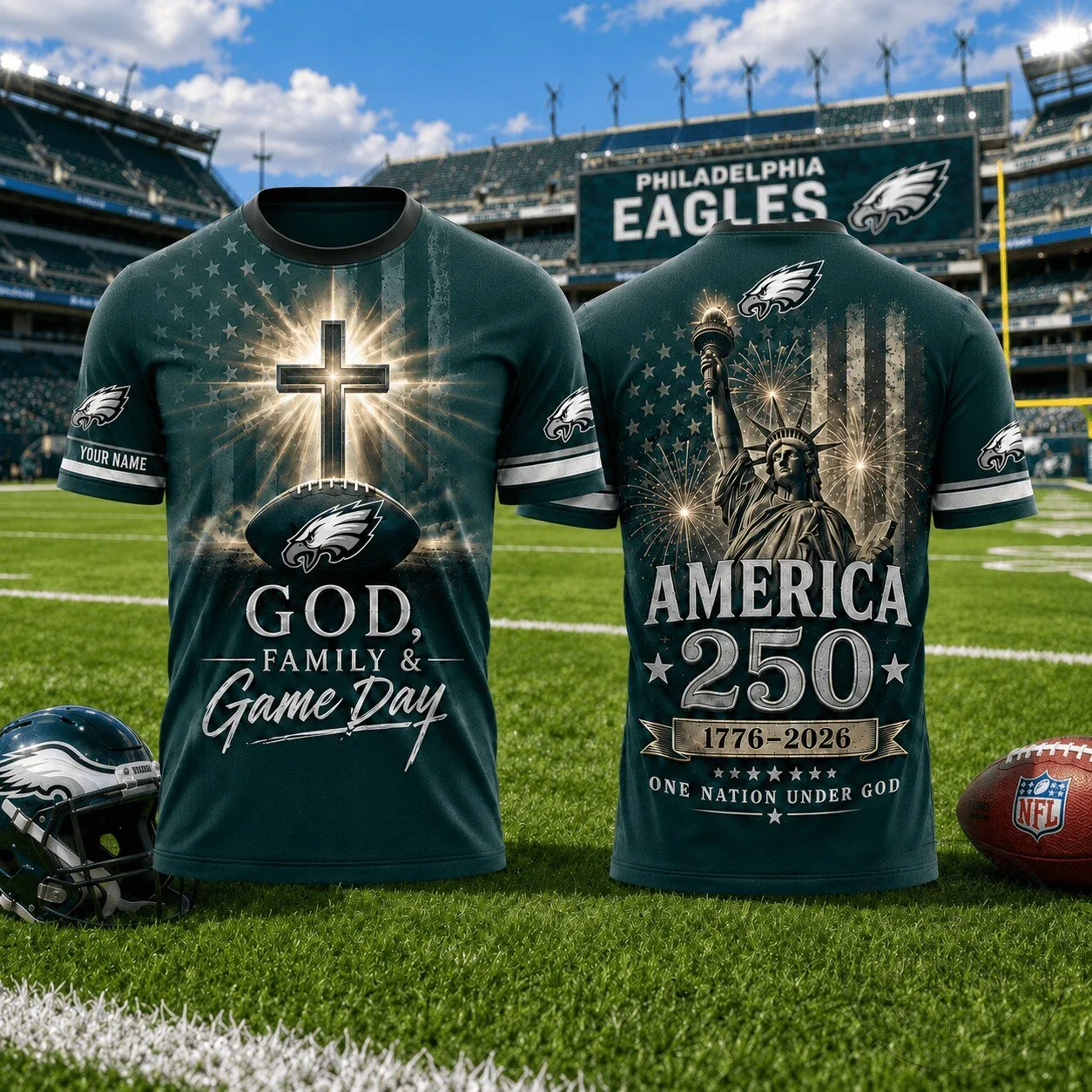 Philadelphia Football Eagles God Family Game Day Personalized T-Shirt