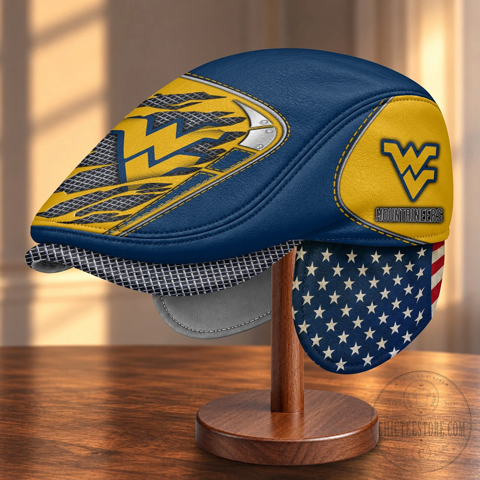 West Virginia Mountaineers NCAA Flat Cap with Foldable Ear Flaps