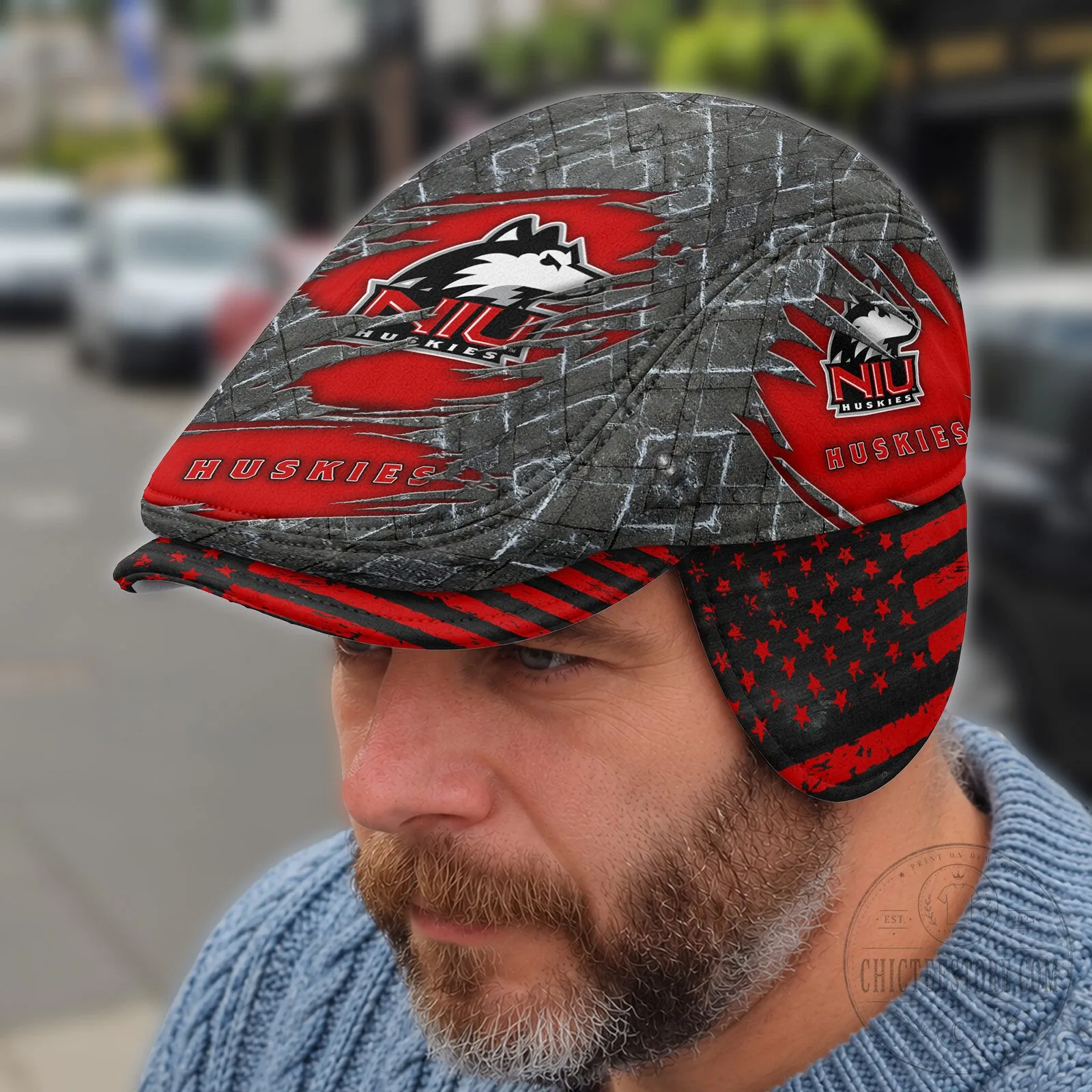 Northern Illinois Huskies NCAA Flat Cap with Foldable Ear Flaps