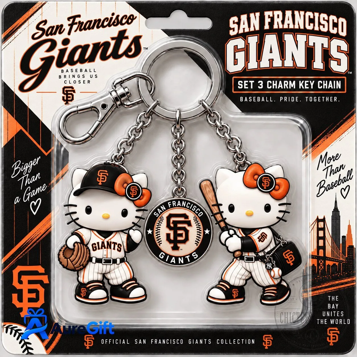San Francisco Giants Hello Kitty Baseball Player Charm Keychain Set
