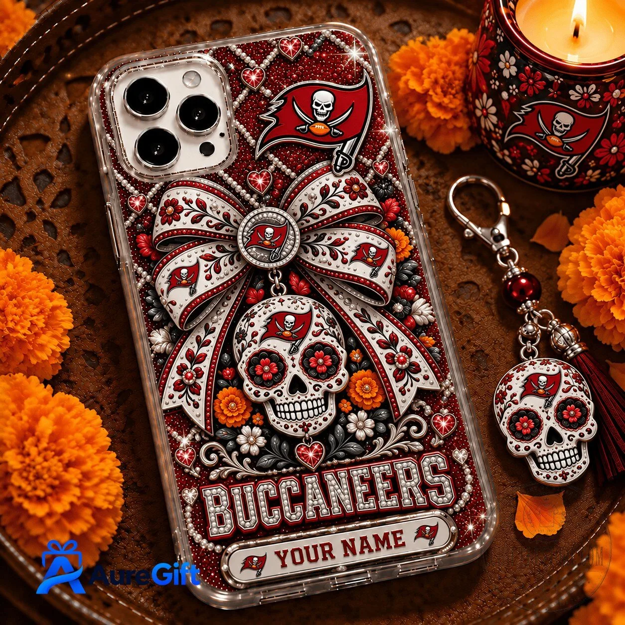 Tampa Bay Buccaneers Day of the Dead Personalized Clear Phone Case