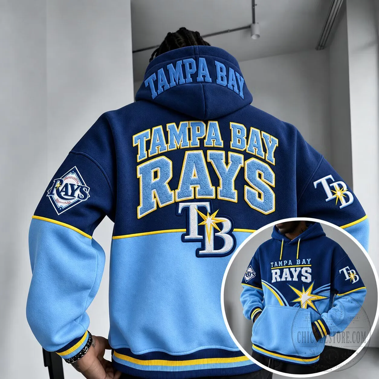 Tampa Bay Rays Baseball Team Blue And Light Blue Oversized Hoodie With Pockets
