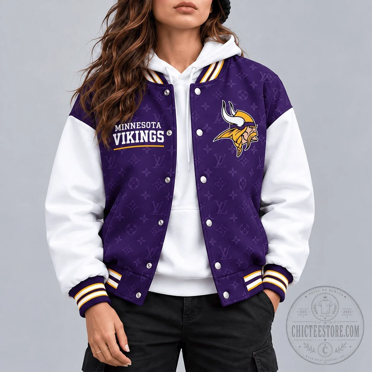 Minnesota Vikings NFL Football Team Logo Varsity Bomber Jacket