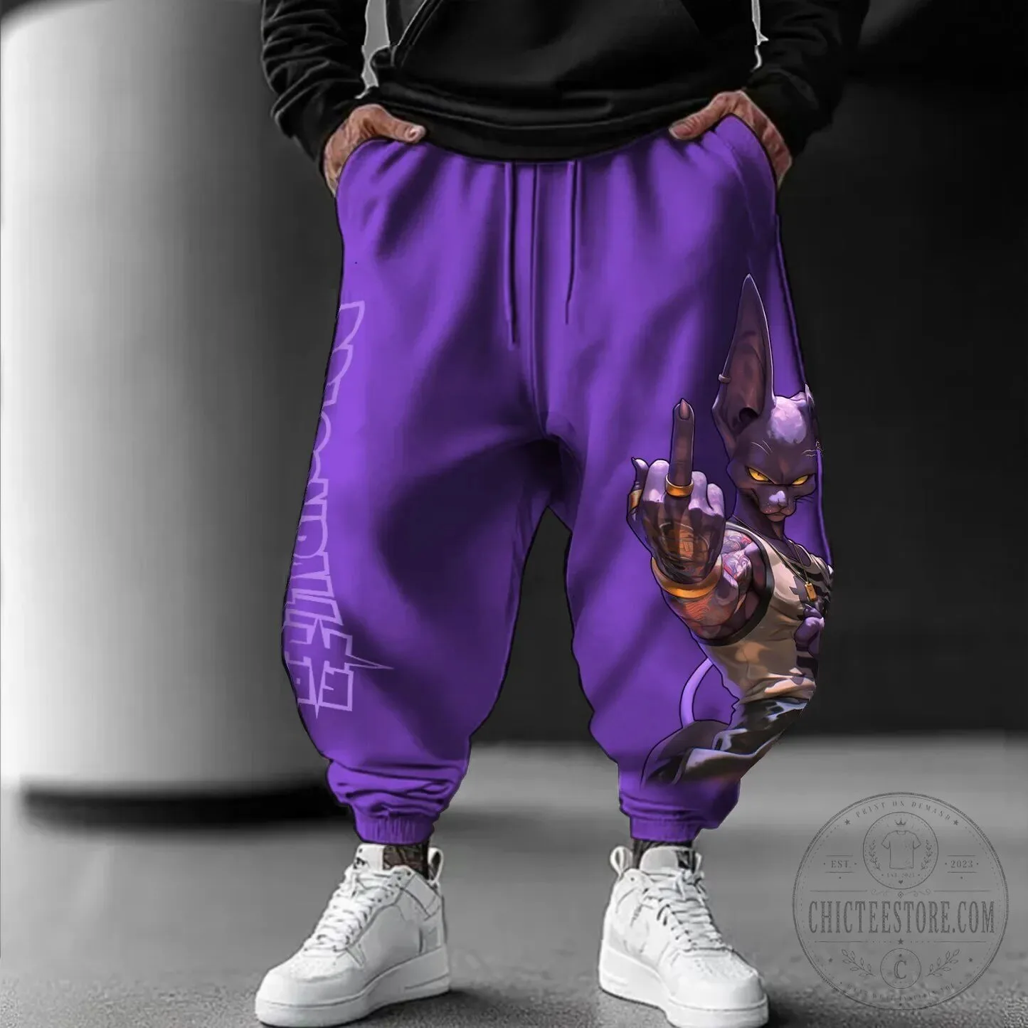 Dragon Ball Super Beerus Middle Finger Purple Anime Streetwear Pants