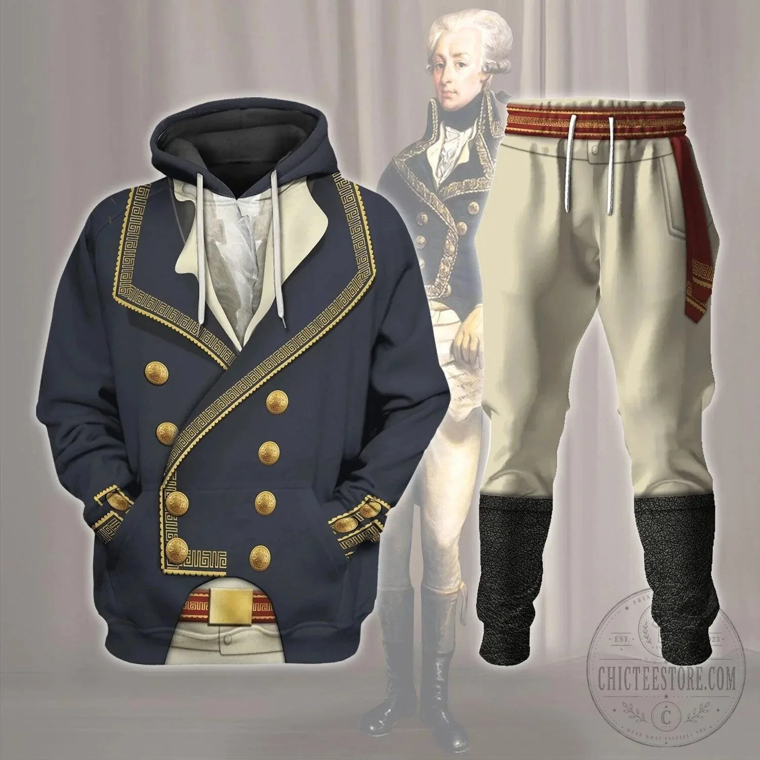 Marquis de Lafayette American Revolutionary War Costume Hoodie and Pants Tracksuit