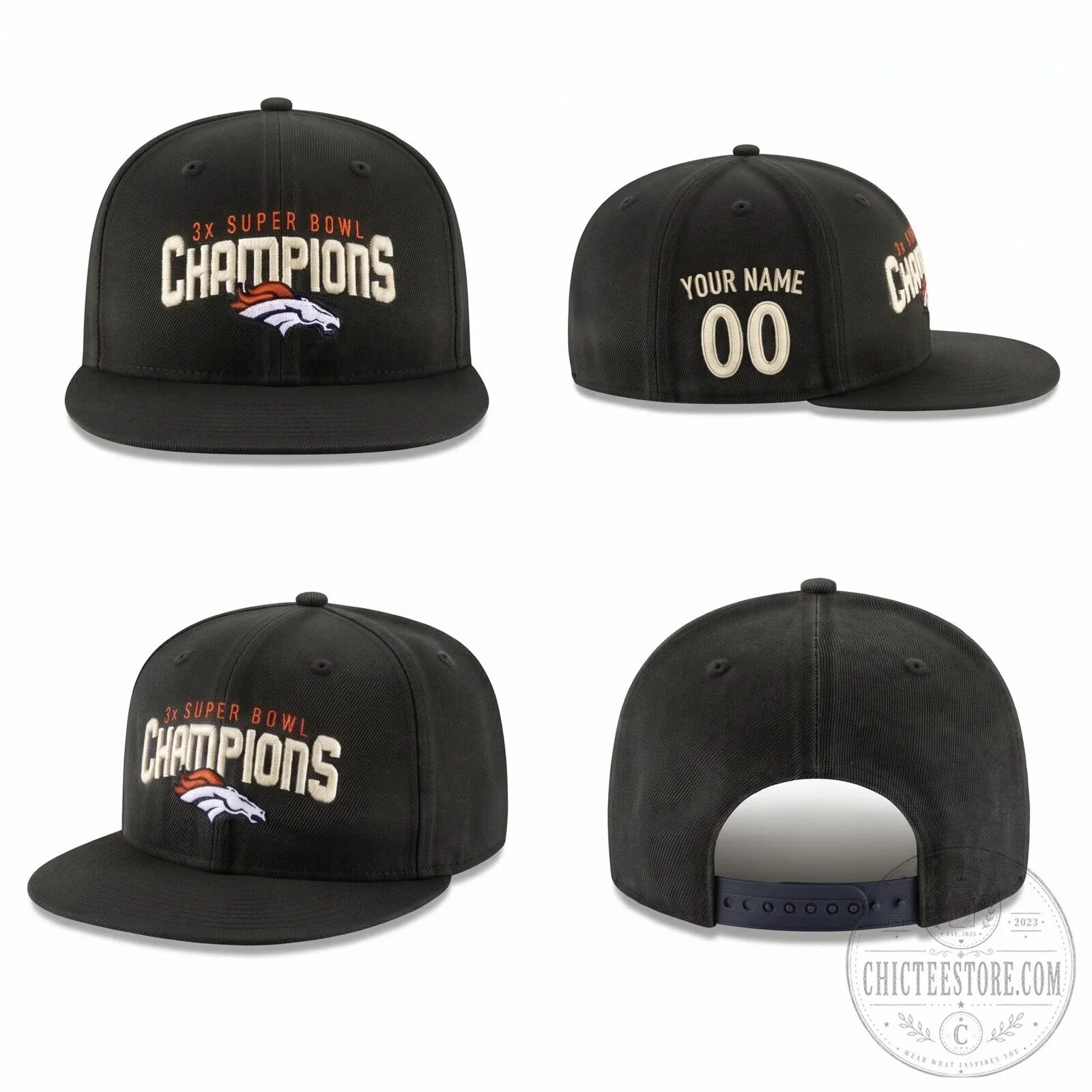 Custom Snapback Hat with Embroidery for 3X Super Bowl Champions Denver Broncos