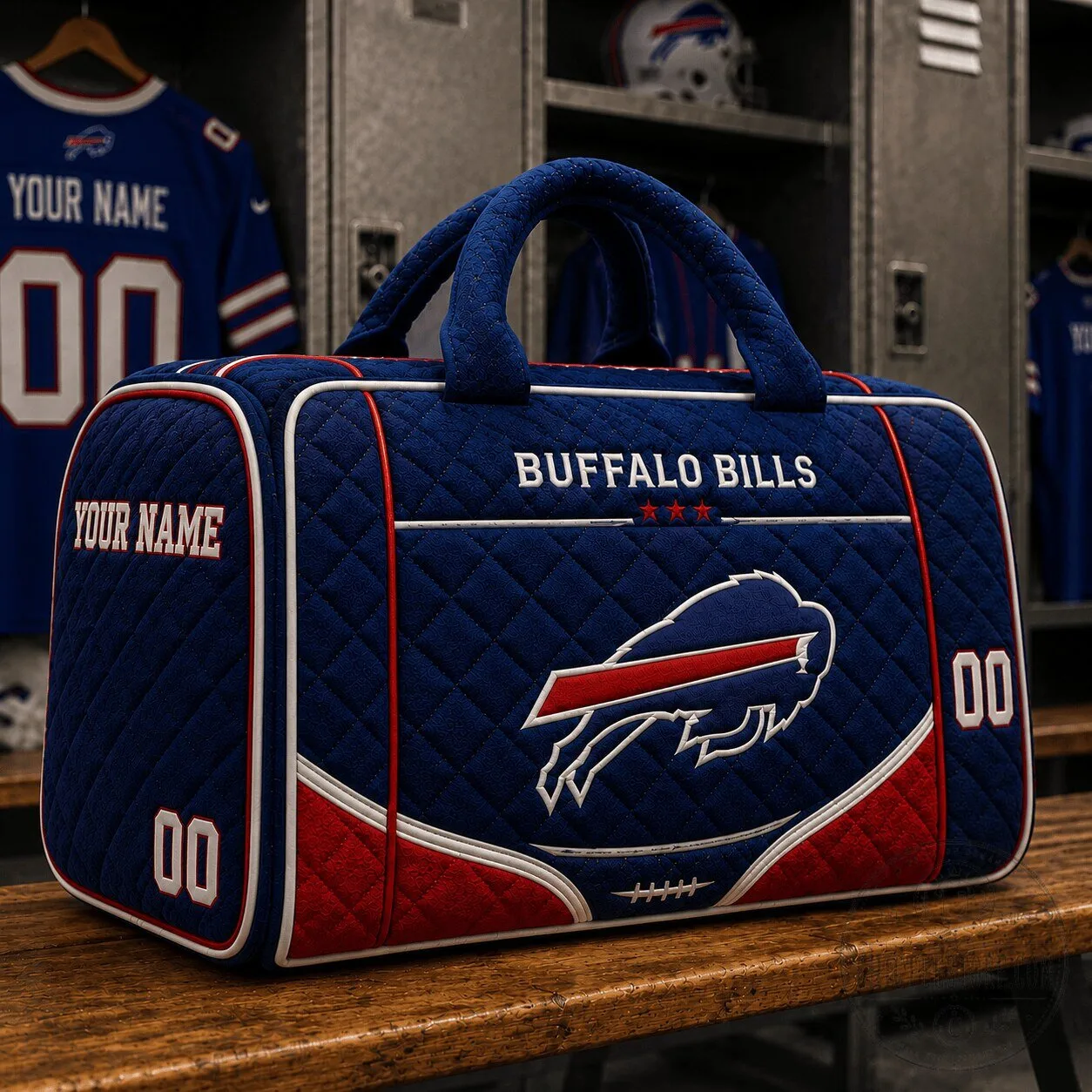 Buffalo Bills Personalized Quilted Duffle Bag for Football Fans