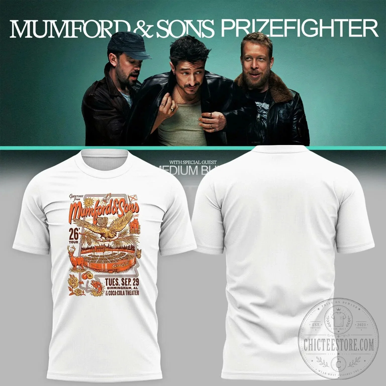 Mumford And Sons Prizefighter Tour Birmingham Alabama Coca-Cola Theater T-Shirt