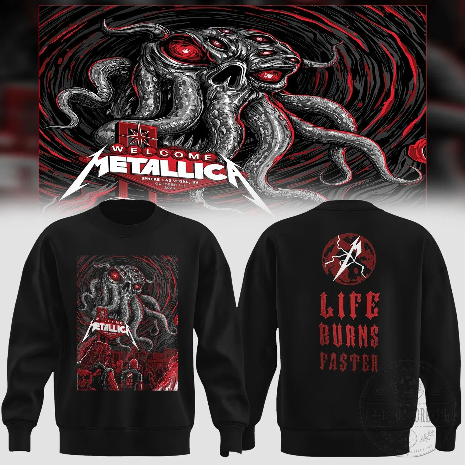 Metallica Life Burns Faster Las Vegas 2026 Concert Tour Sweatshirt