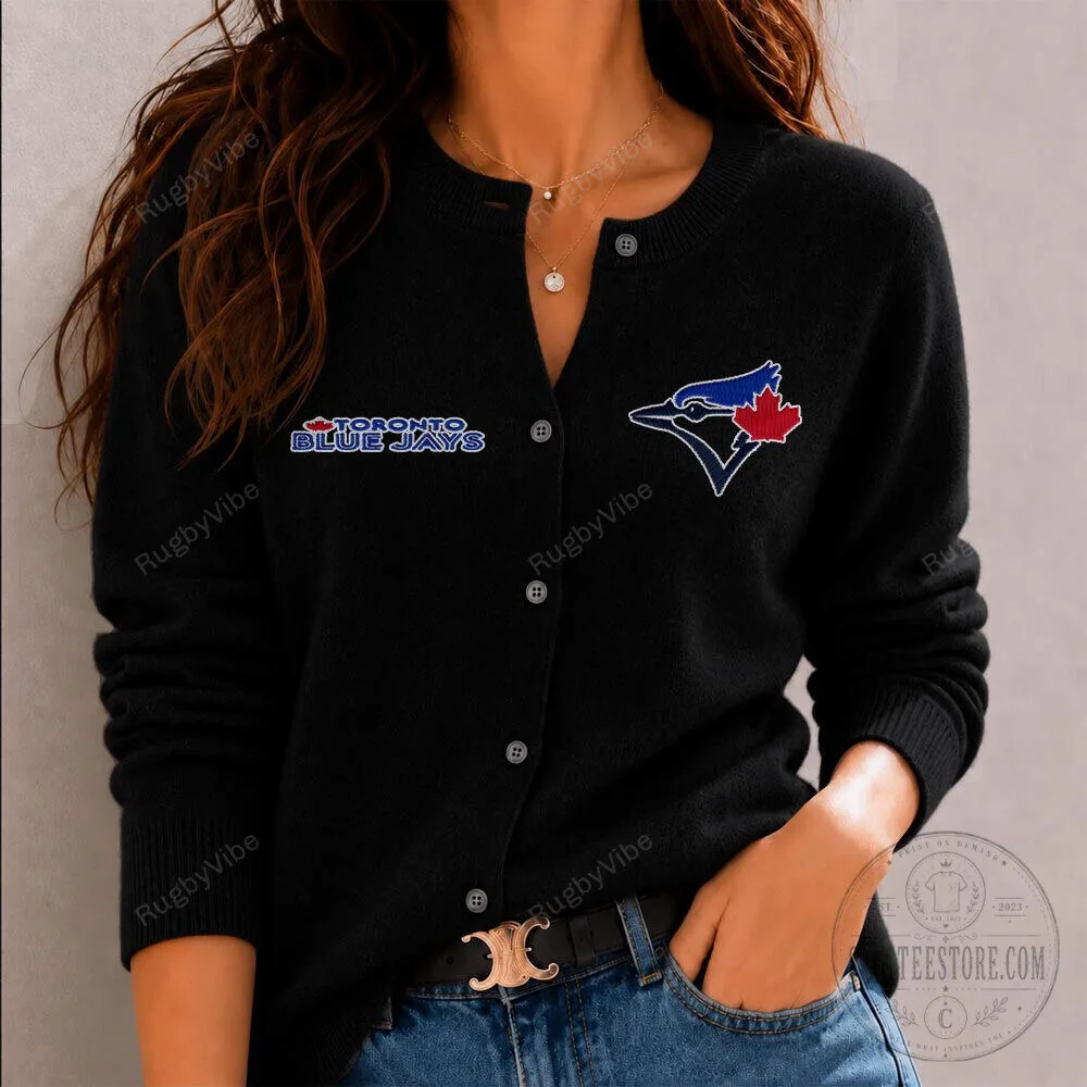 Toronto Blue Jays Embroidered Logo Black Cardigan Sweater
