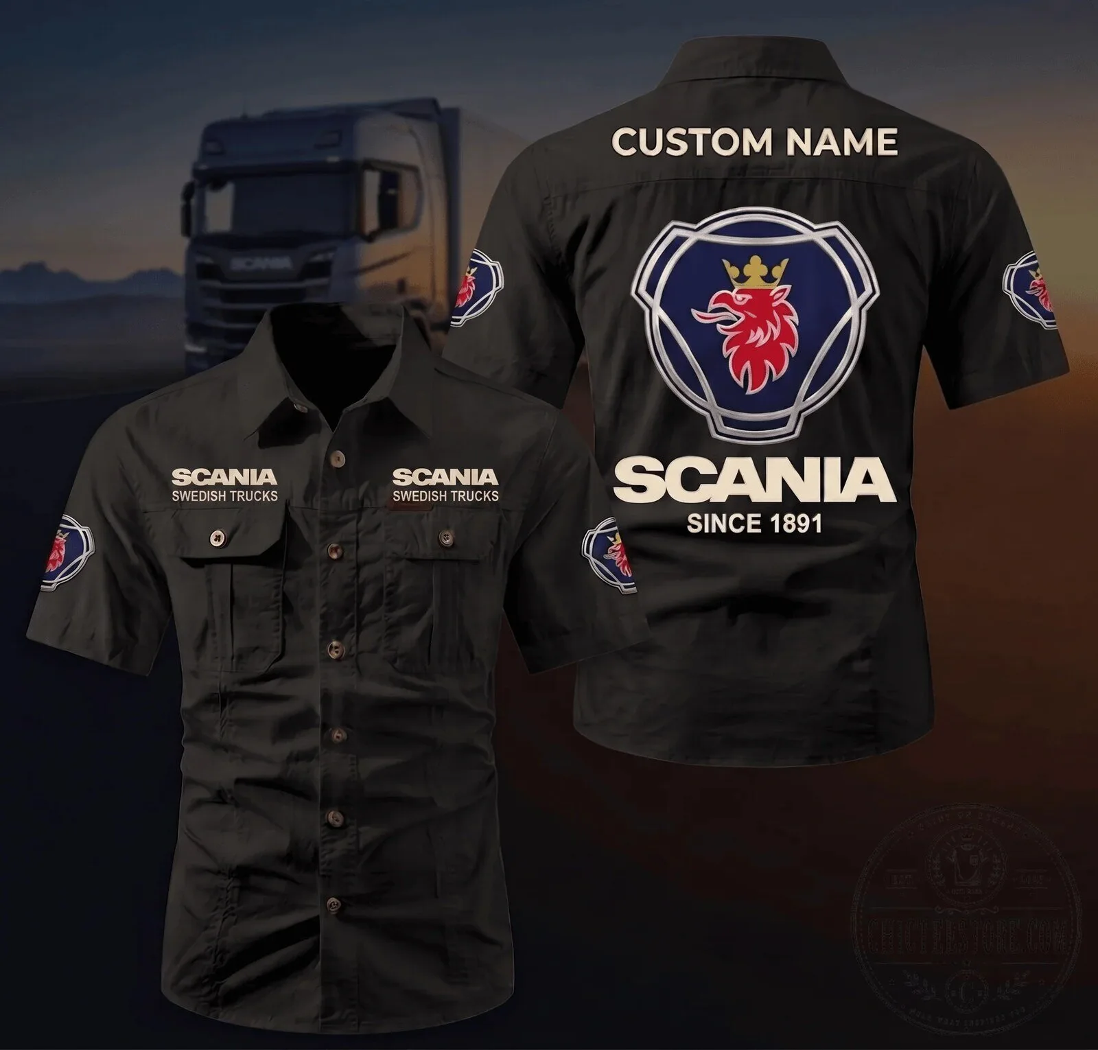 Scania Swedish Trucks Personalized Mechanic Work Shirt Short Sleeve Button Down