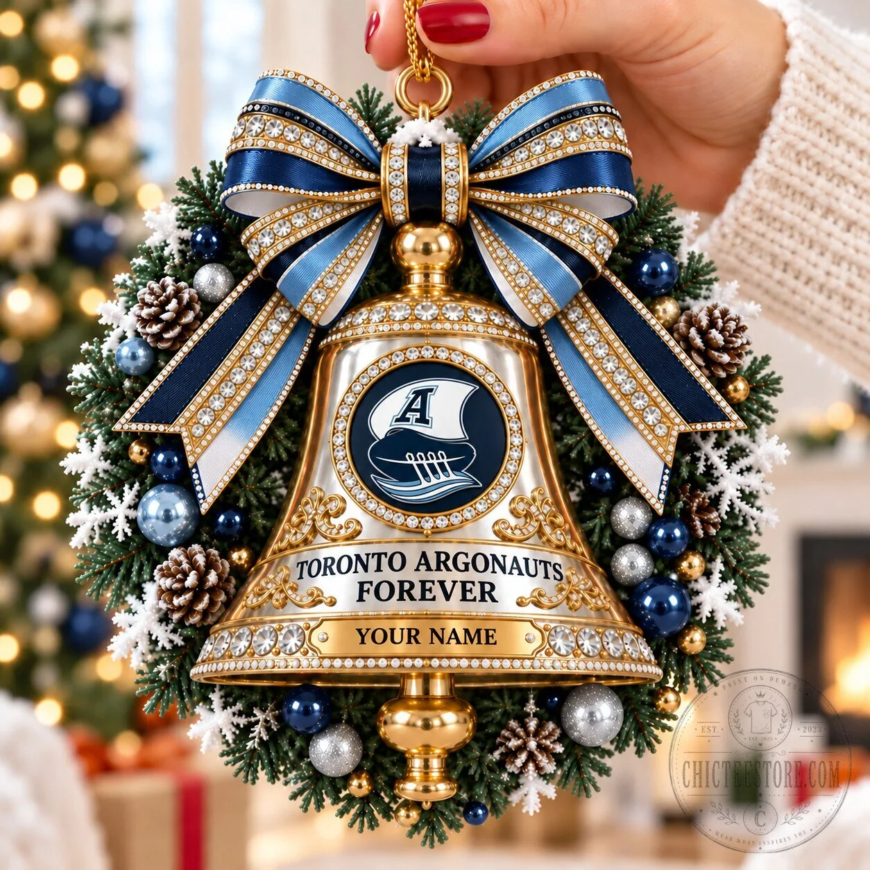 Toronto Argonauts Football Team Christmas Bell Ornament Custom Name