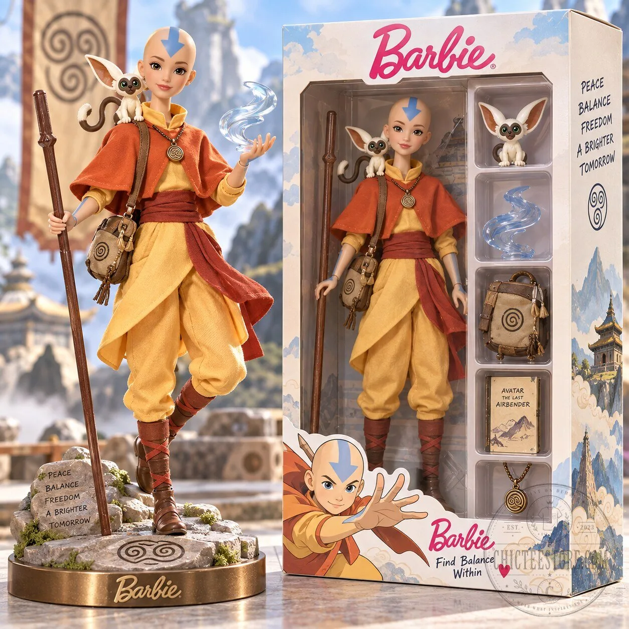 Barbie Avatar The Last Airbender Aang Collectible Doll Figure with Momo