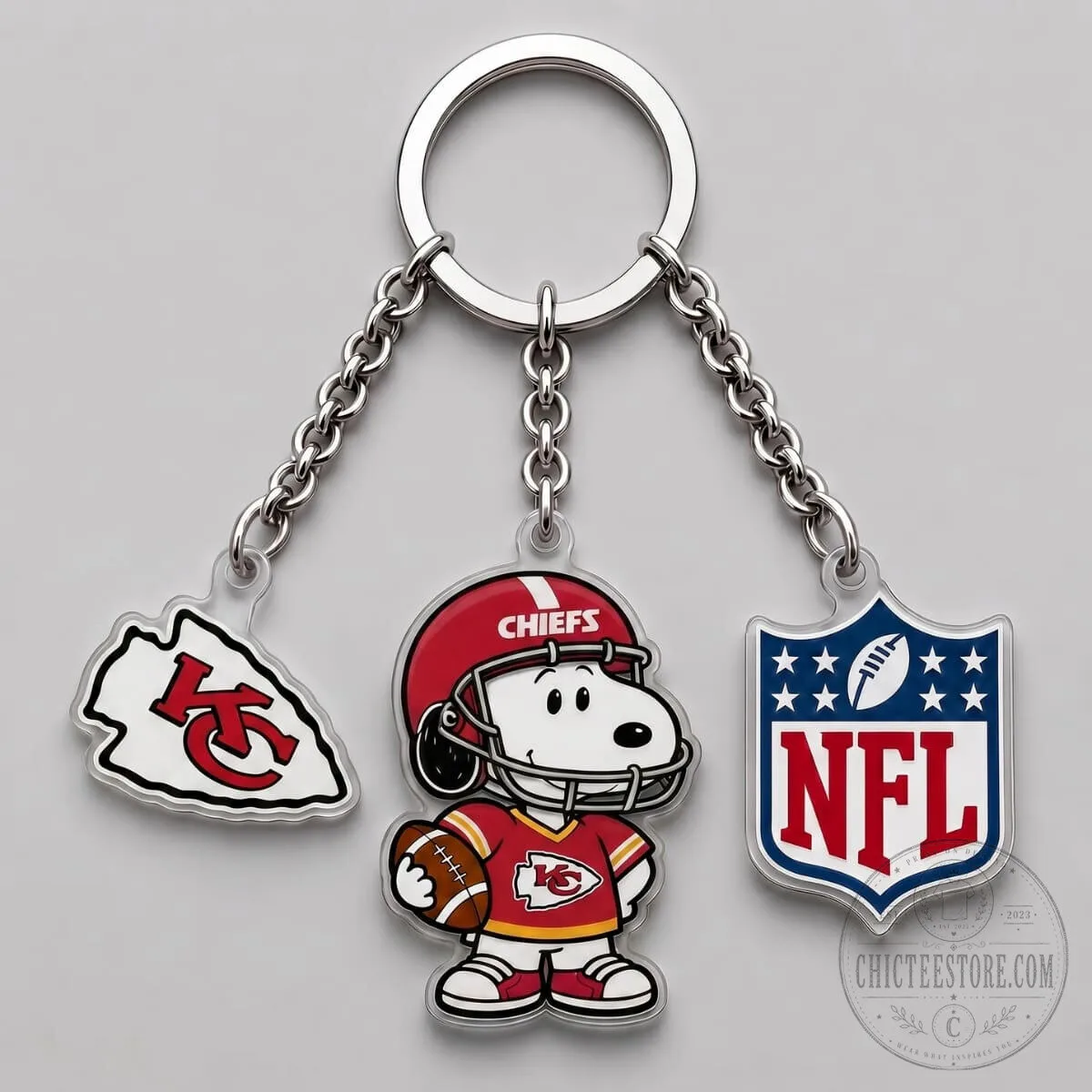Kansas City Chiefs Snoopy Football Player National Football League Triple Charm Keychain