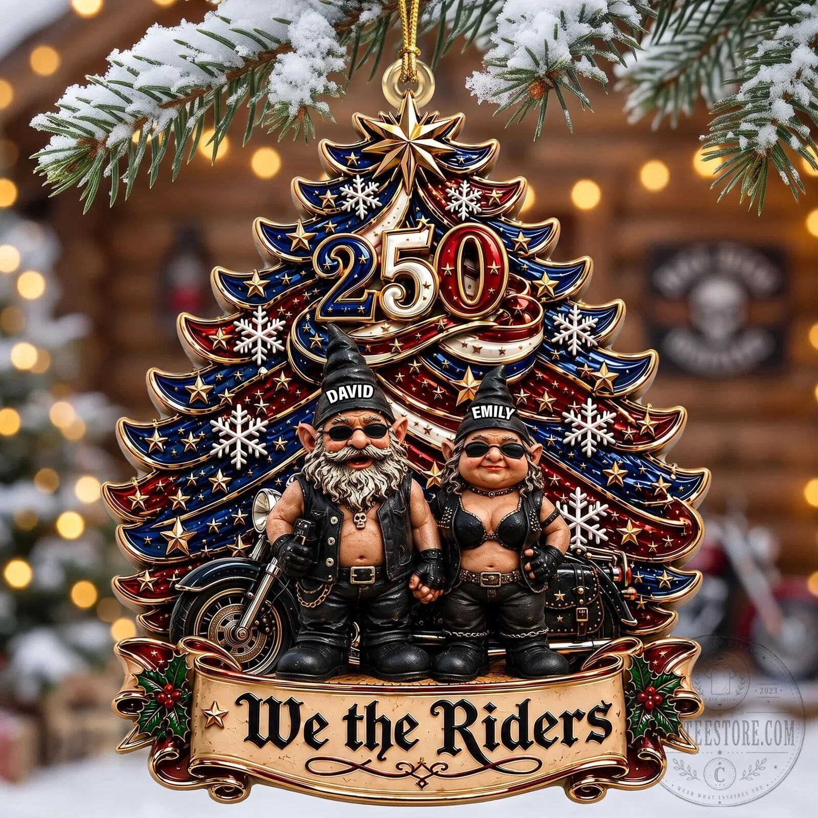 Motorcycle Couple We The Riders Personalized Christmas Tree Ornament