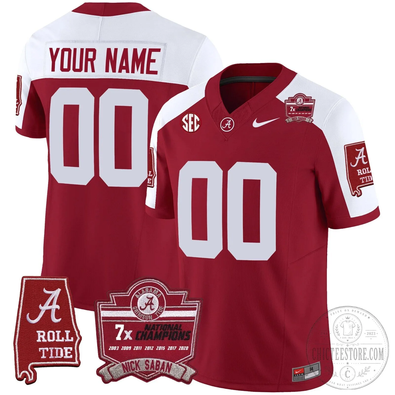 Nick Saban Alabama Crimson Tide National Champions Football Jersey 11 Nick Saban Alabama Crimson Tide National Champions Football Jersey