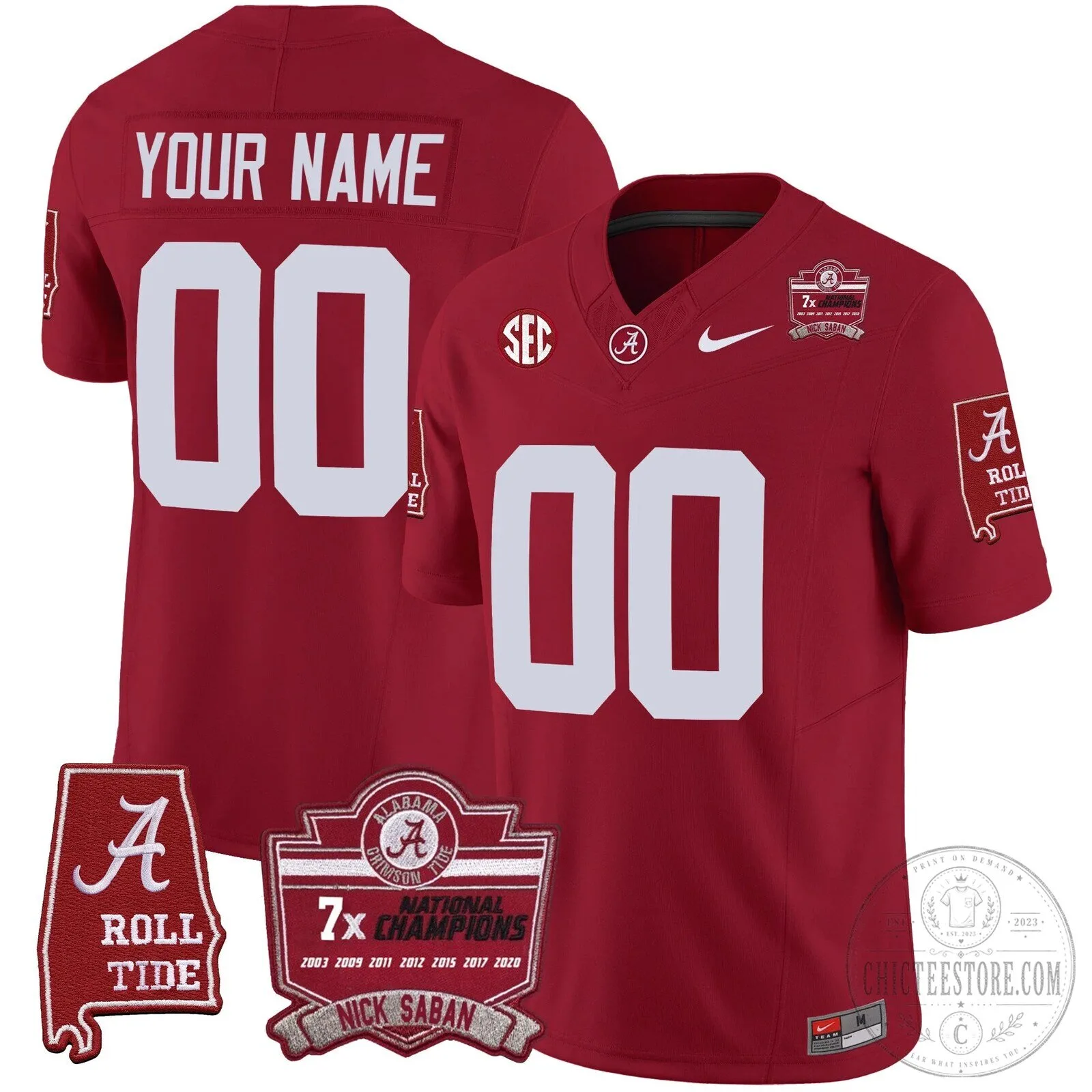 Nick Saban Alabama Crimson Tide National Champions Football Jersey 12 Nick Saban Alabama Crimson Tide National Champions Football Jersey