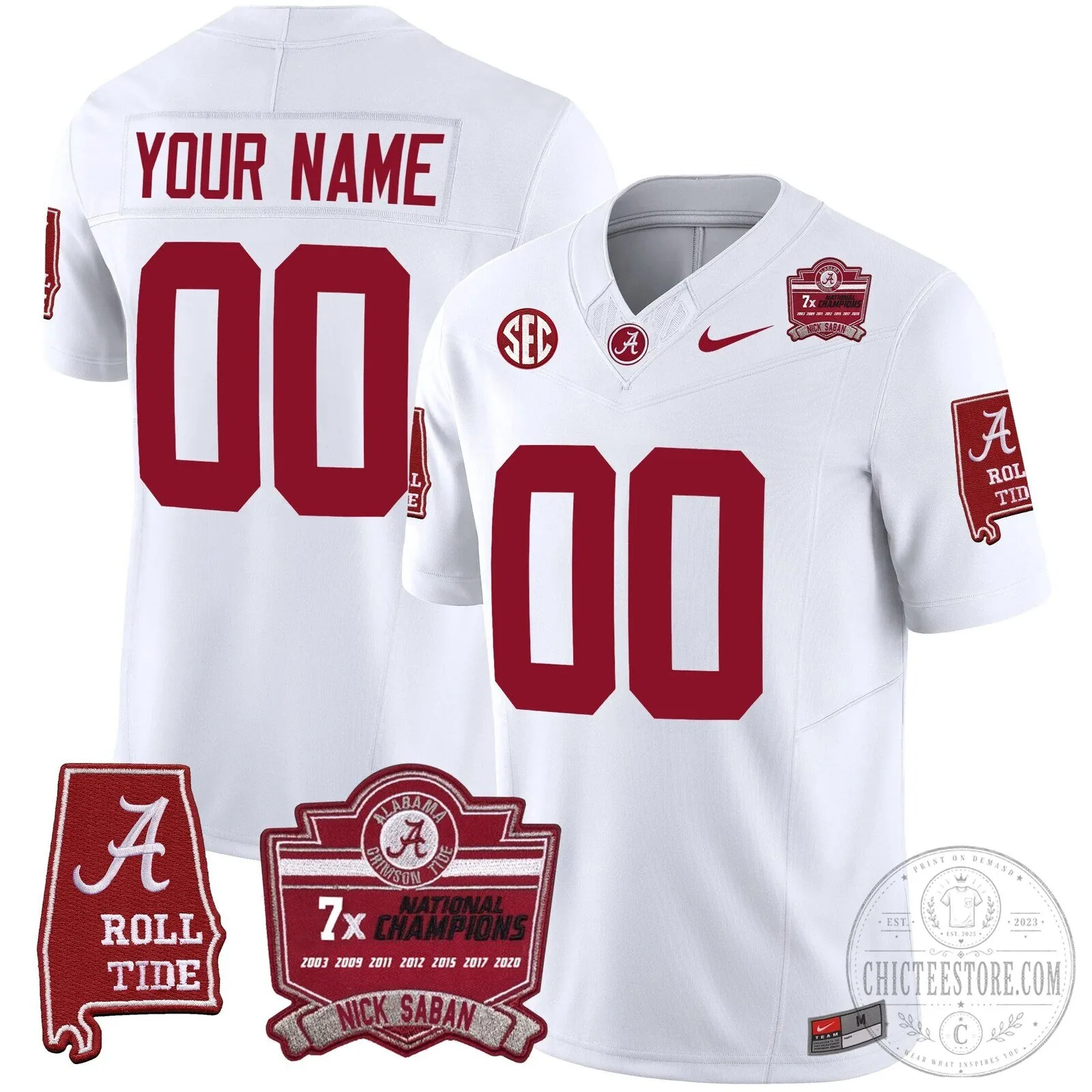 Nick Saban Alabama Crimson Tide National Champions Football Jersey 14 Nick Saban Alabama Crimson Tide National Champions Football Jersey