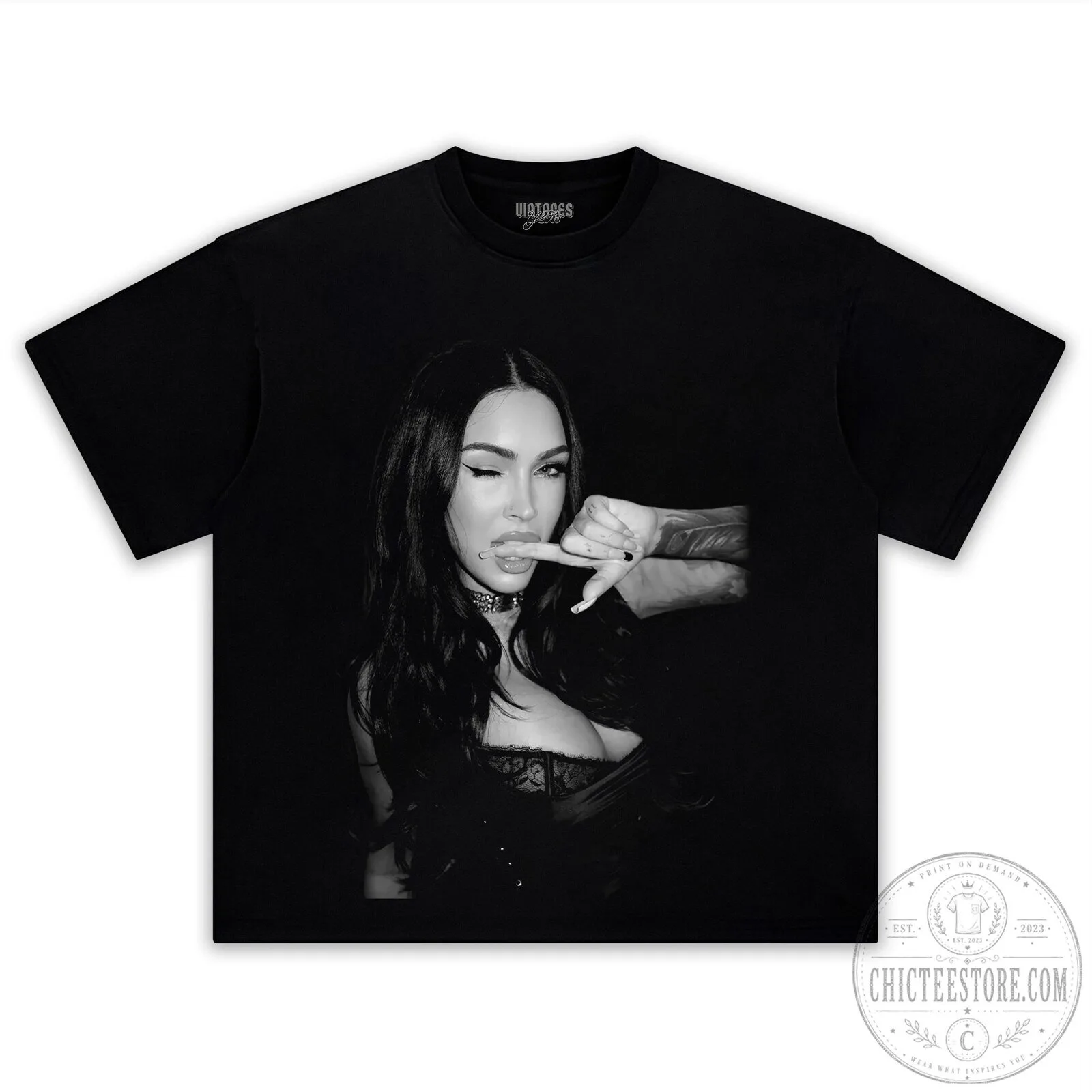 Megan Fox Black and White Portrait Graphic T-Shirt