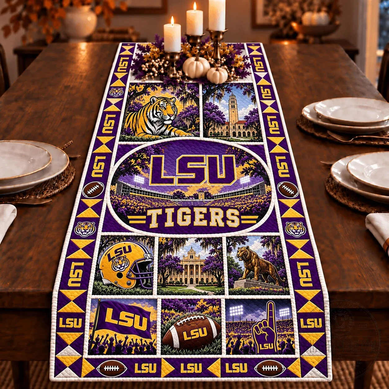 LSU Tigers Football Team College Heritage Table Runner Decor