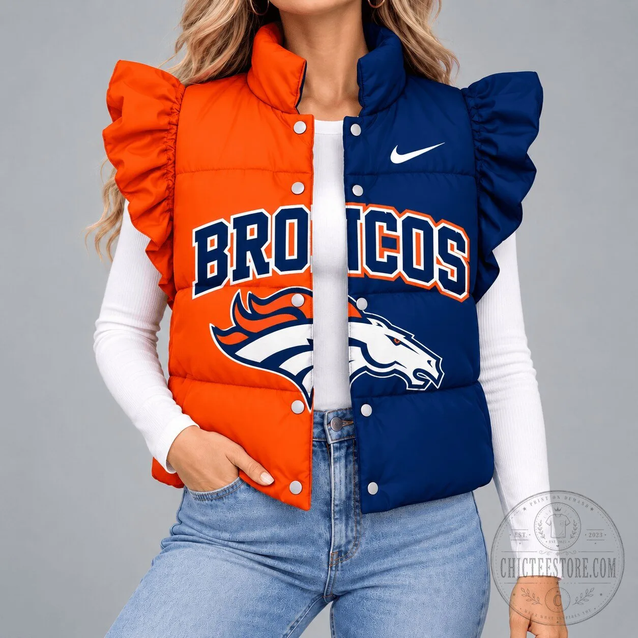 Denver Broncos National Football League Split Color Sleeveless Puffer Vest
