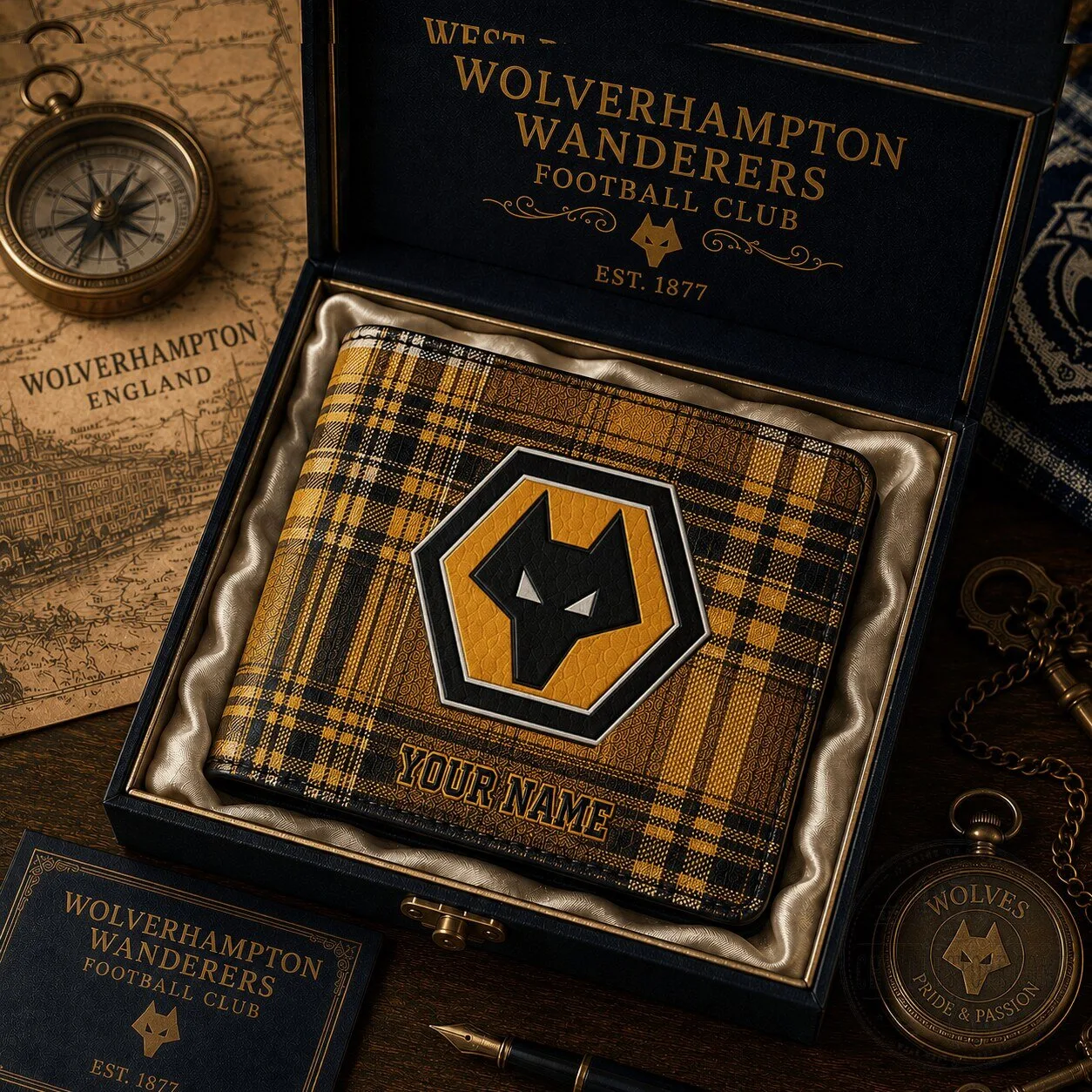 Wolverhampton Wanderers Football Club Plaid Custom Name Wallet