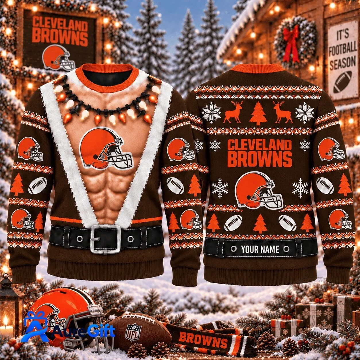 Cleveland Browns NFL Christmas Kickoff Ugly Sweater Personalized Sweatshirt