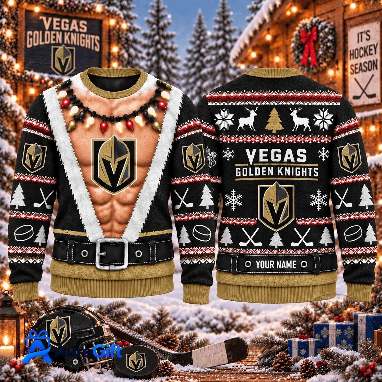 Vegas Golden Knights Christmas Ugly Sweater