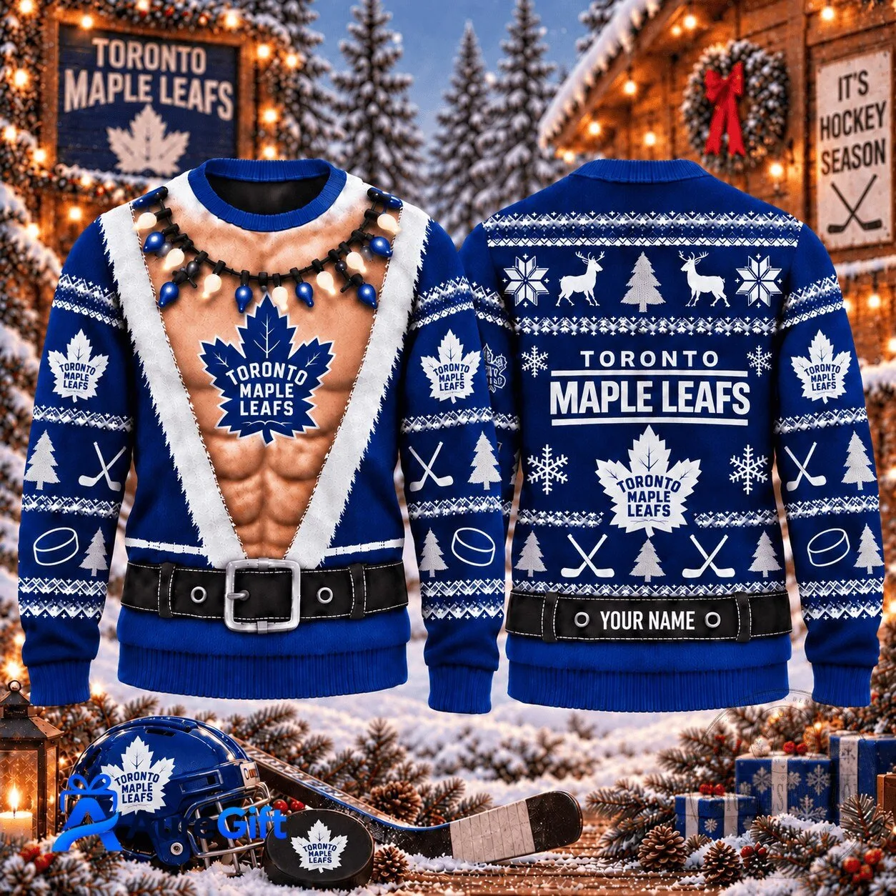 Toronto Maple Leafs Christmas Ugly Sweater with Personalized Name