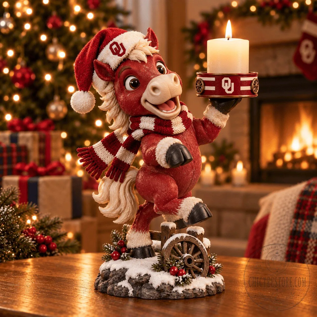Oklahoma Sooners Holiday Horse Figurine Candle Holder