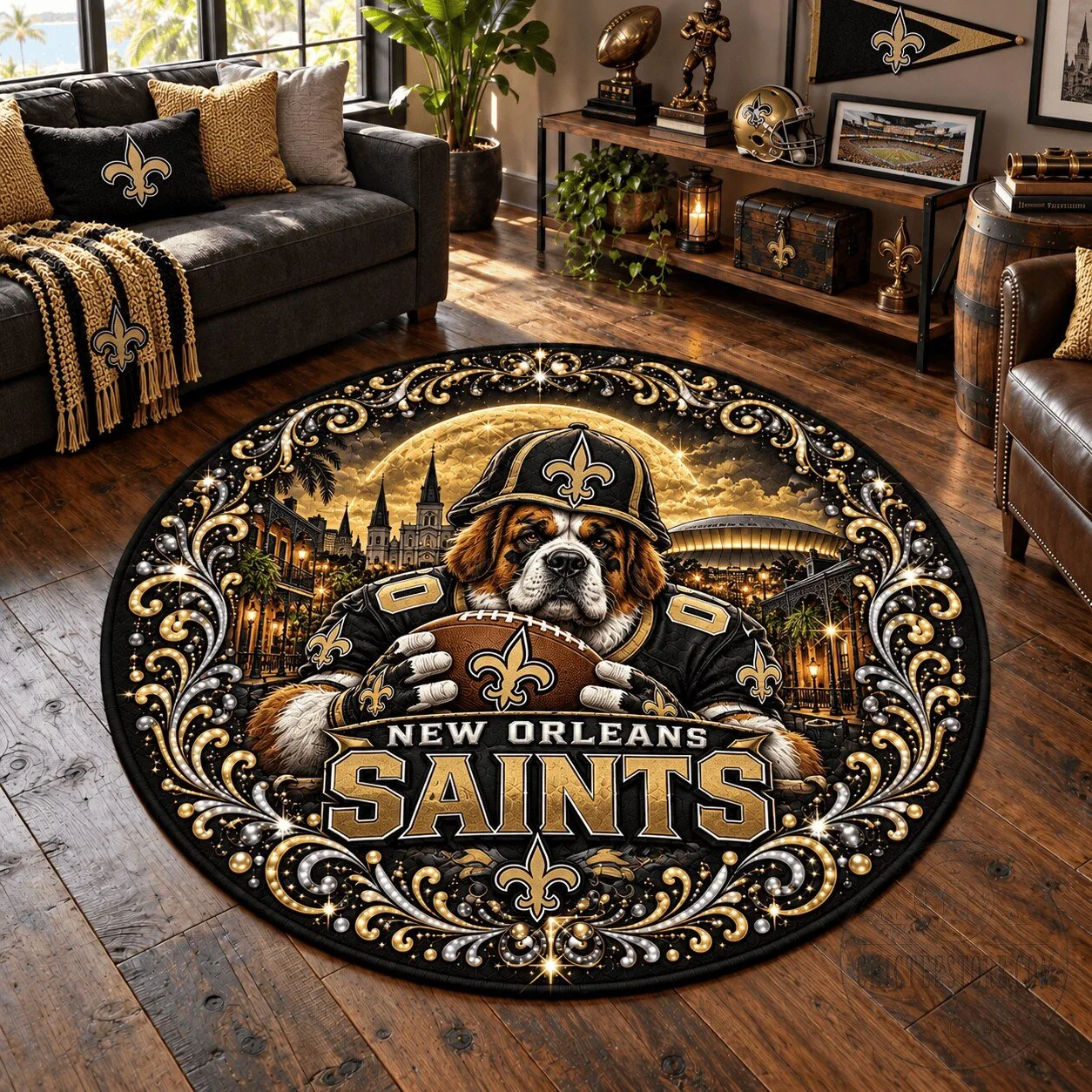 New Orleans Saints Football Team Mascot Round Area Rug