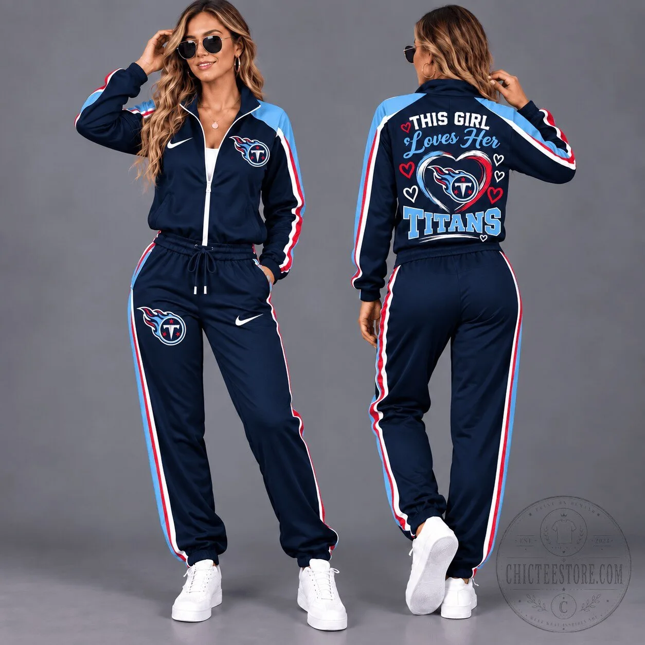 Tennessee Titans Women's Full-Zip Tracksuit with Team Logo and Stripes