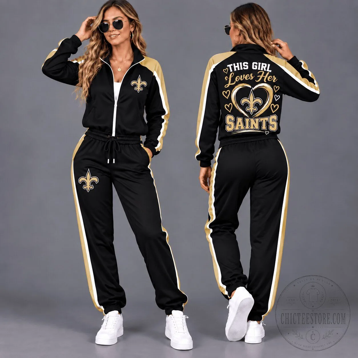New Orleans Saints Women's Black and Gold Tracksuit Set