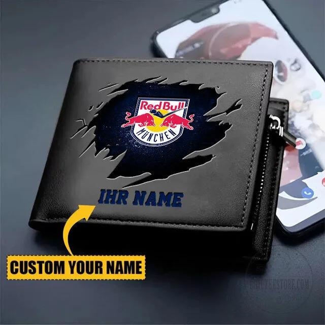 Red Bull Munich Ice Hockey Club Custom Name Black Leather Wallet
