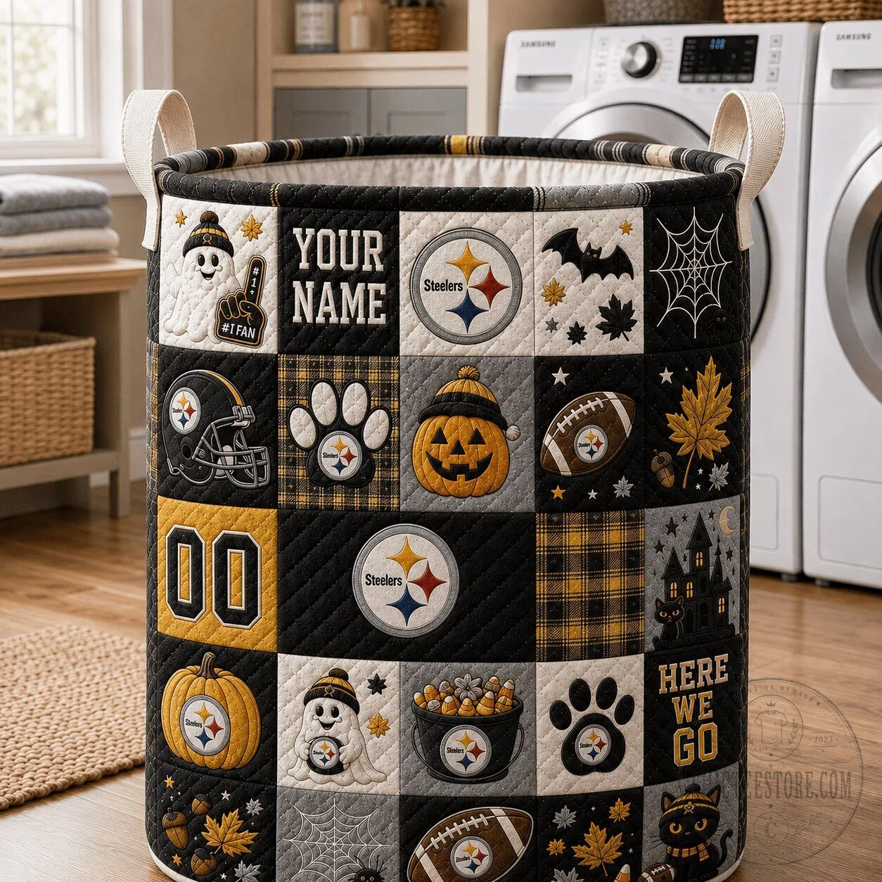 Pittsburgh Steelers Personalized Halloween Quilted Laundry Basket
