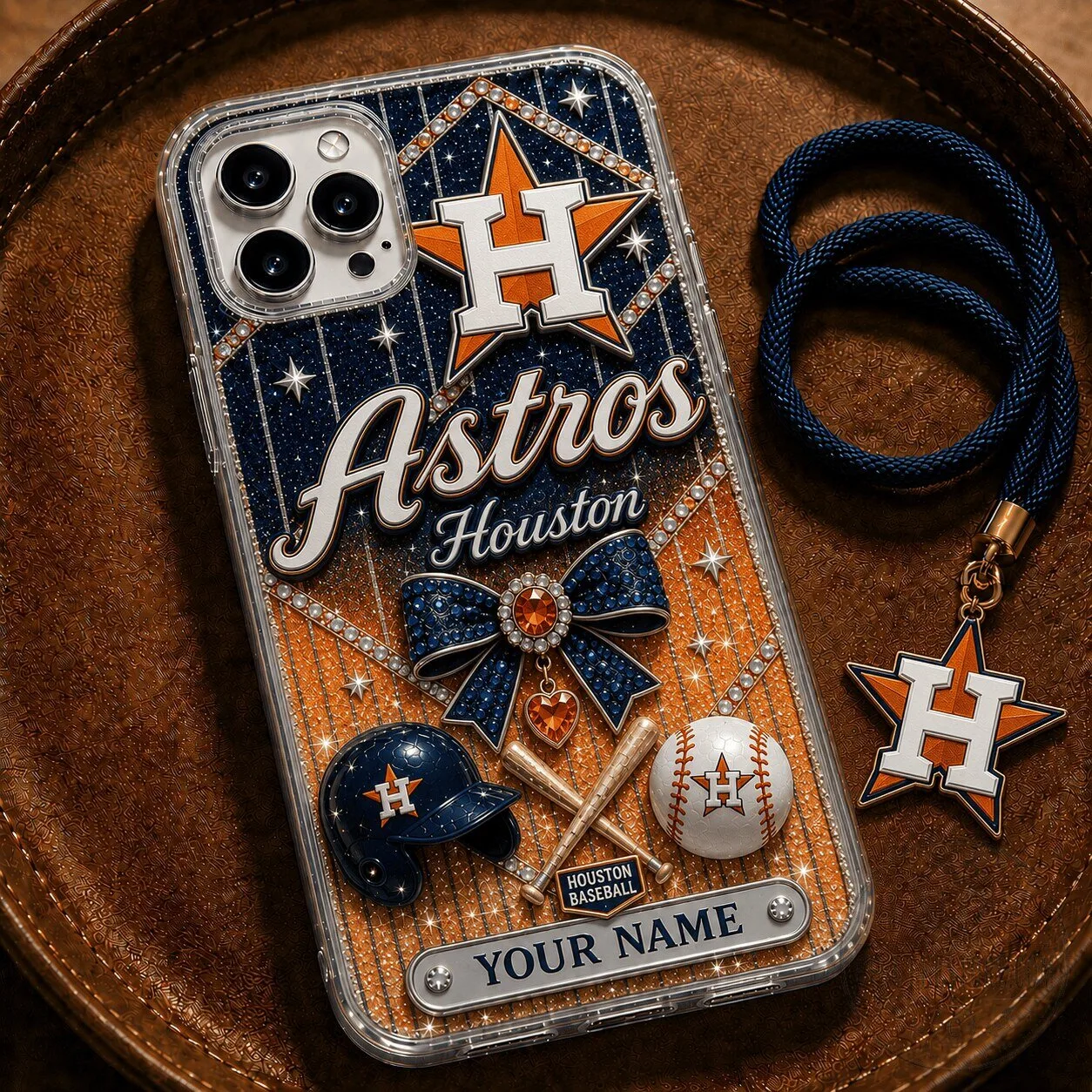Houston Astros MLB Baseball Team Bling Custom Name Phone Case