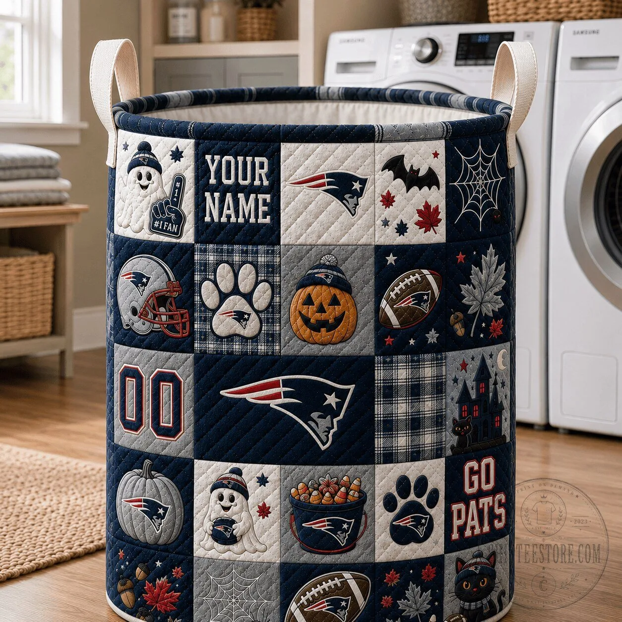 New England Patriots Halloween Quilted Laundry Basket
