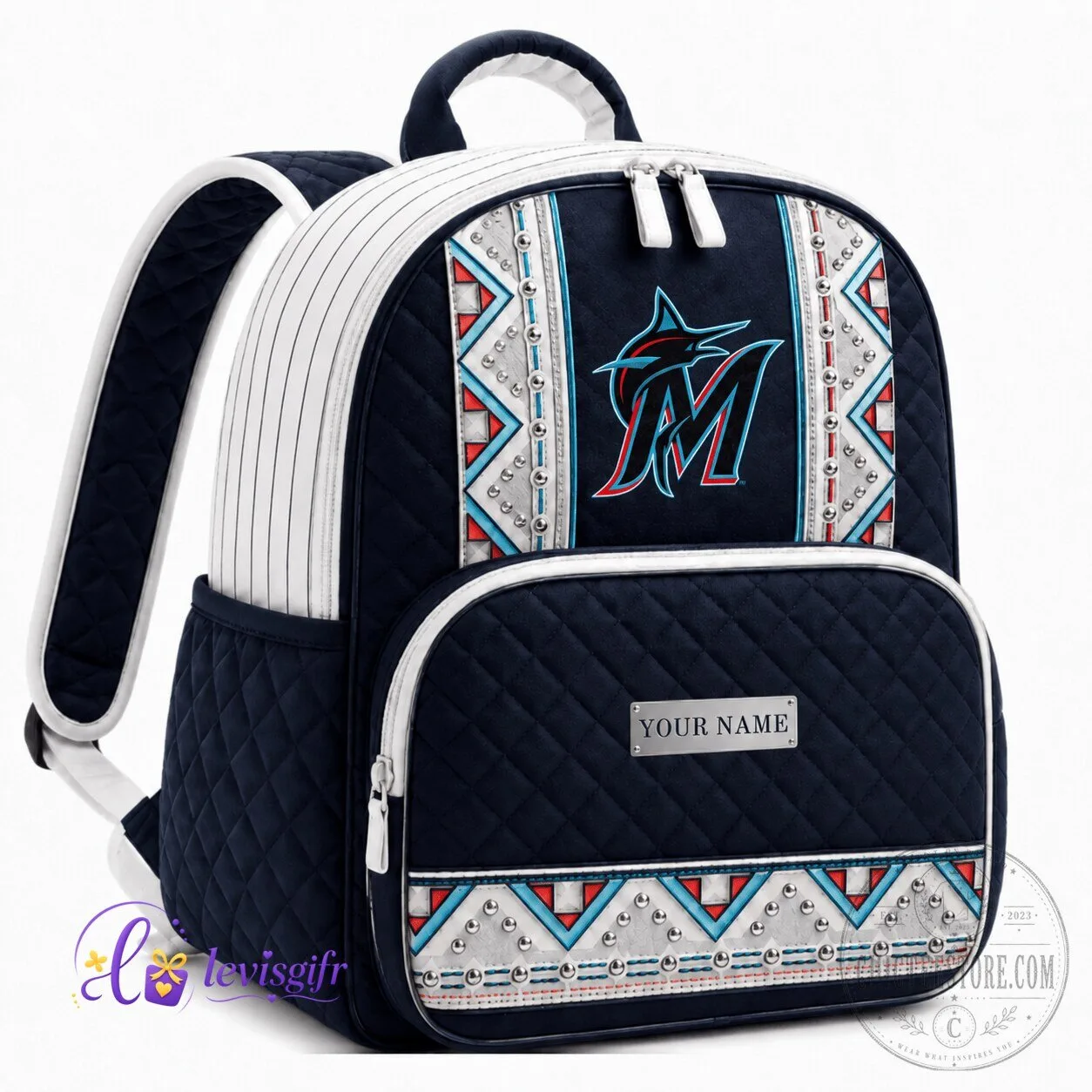 Miami Marlins MLB Baseball Team Logo Quilted Backpack Personalized Gift