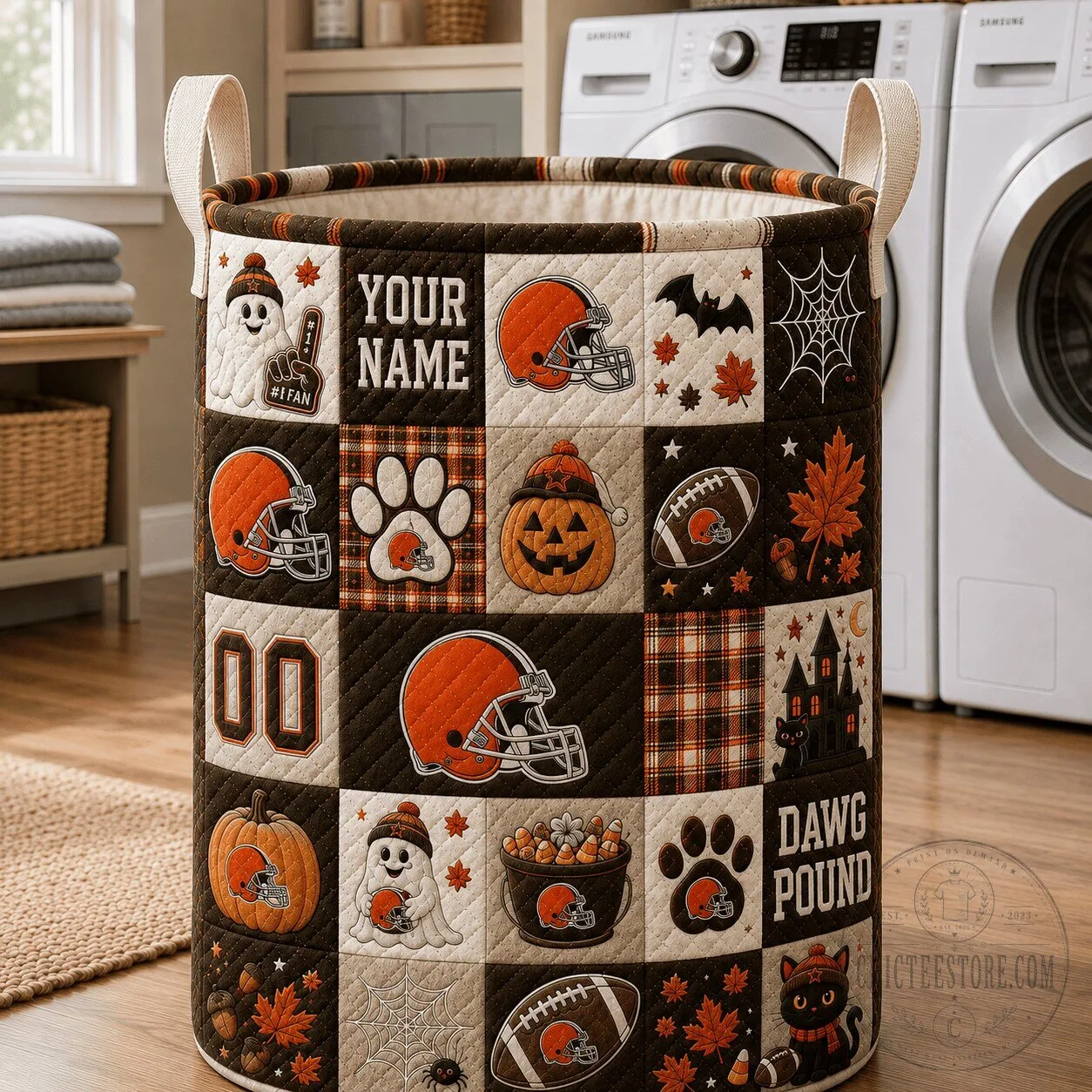 Cleveland Browns Personalized Halloween Quilted Laundry Basket