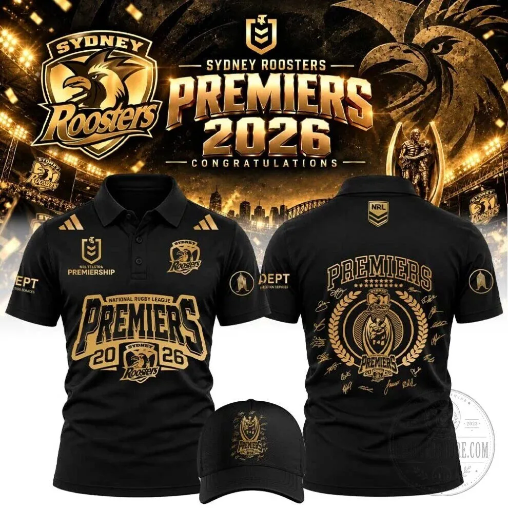 Black Polo Shirt for 2026 Sydney Roosters NRL Premiership