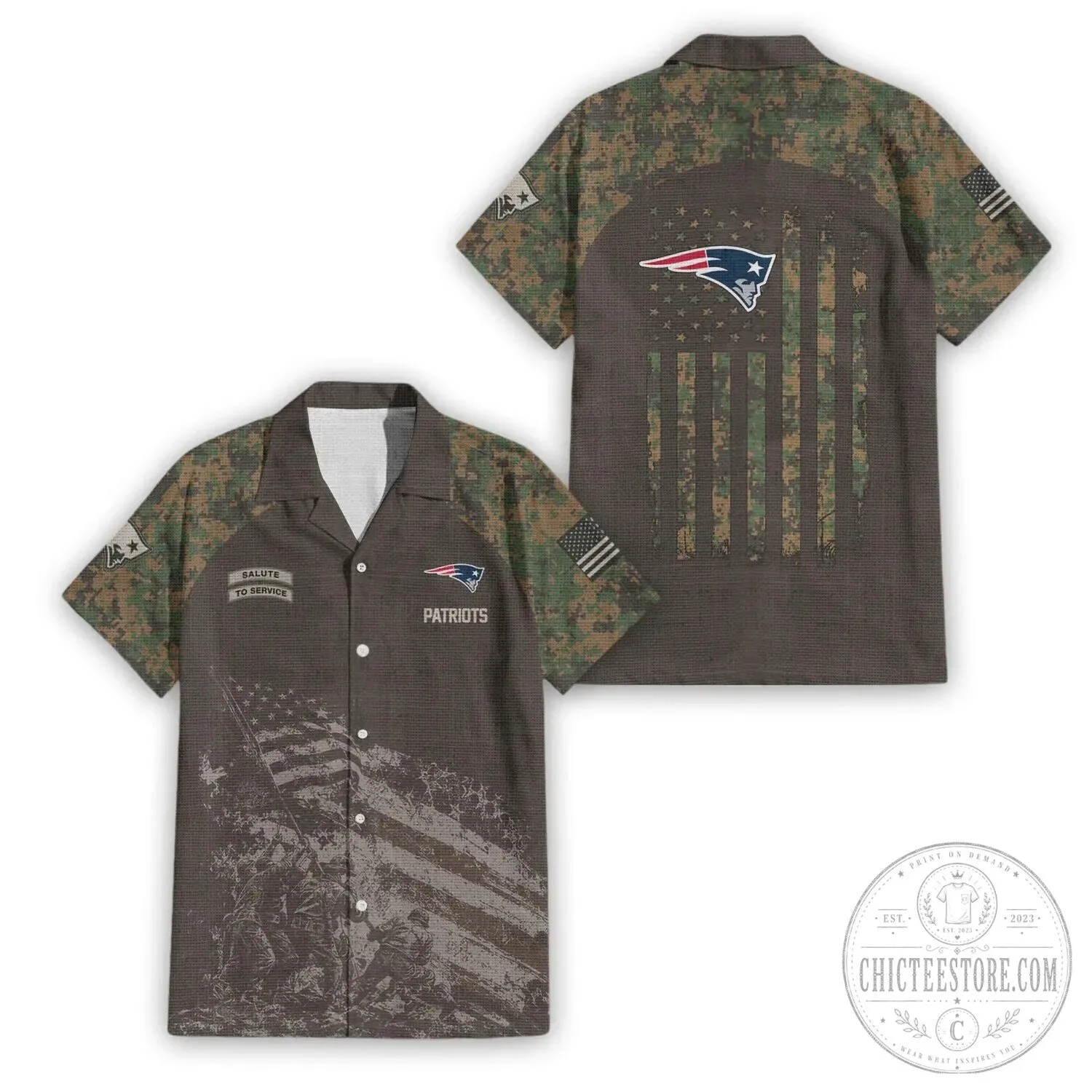 Hawaiian Shirt in Military Camouflage for New England Patriots Salute to Service