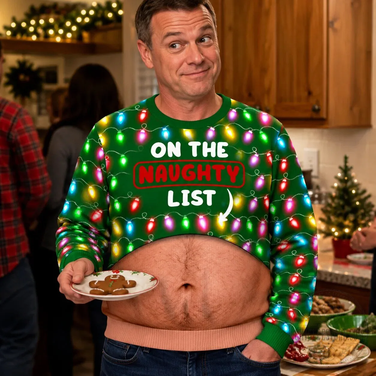 On The Naughty List Ugly Christmas Sweater Funny Holiday Party Pullover