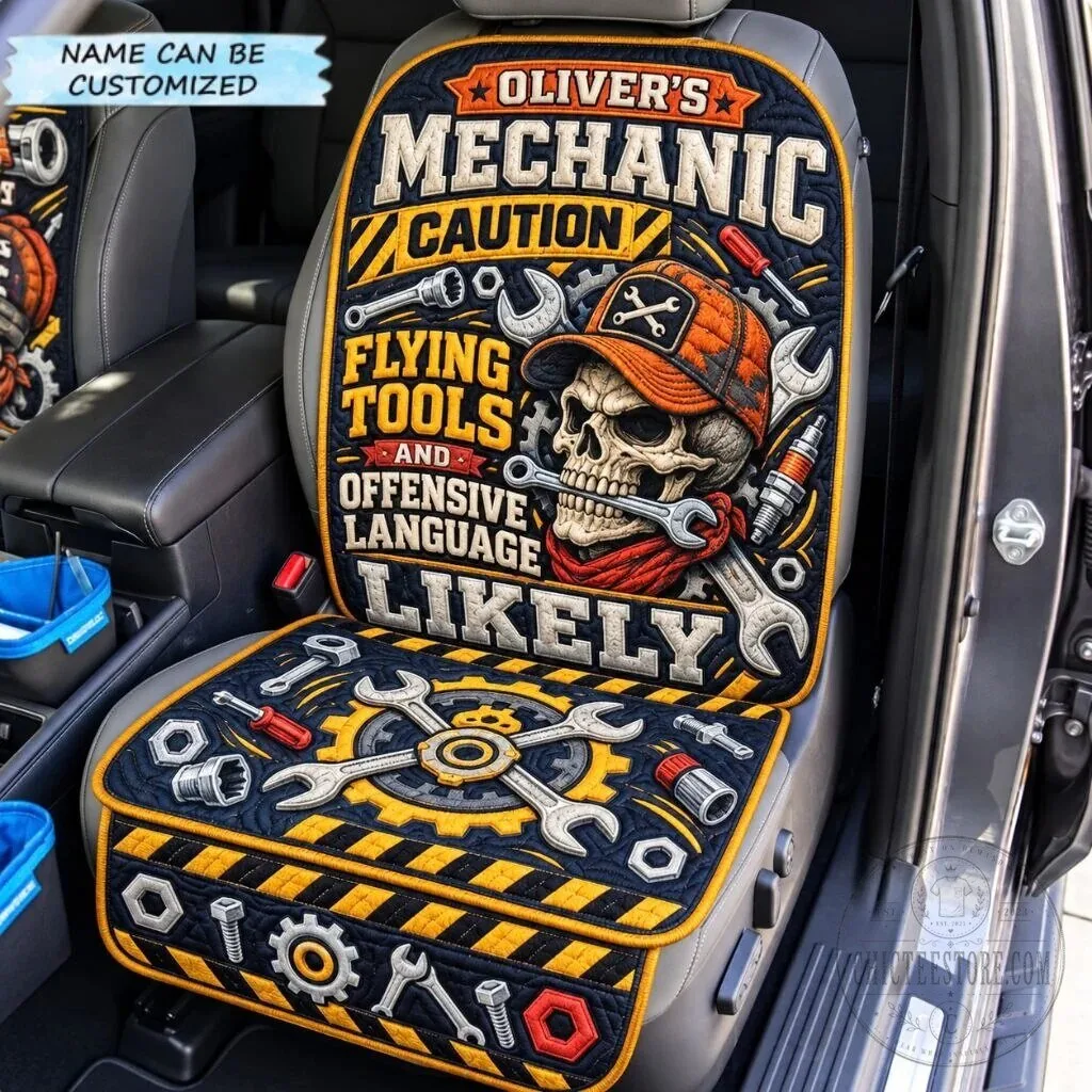 Personalized Mechanic Skull Flying Tools Car Seat Cover